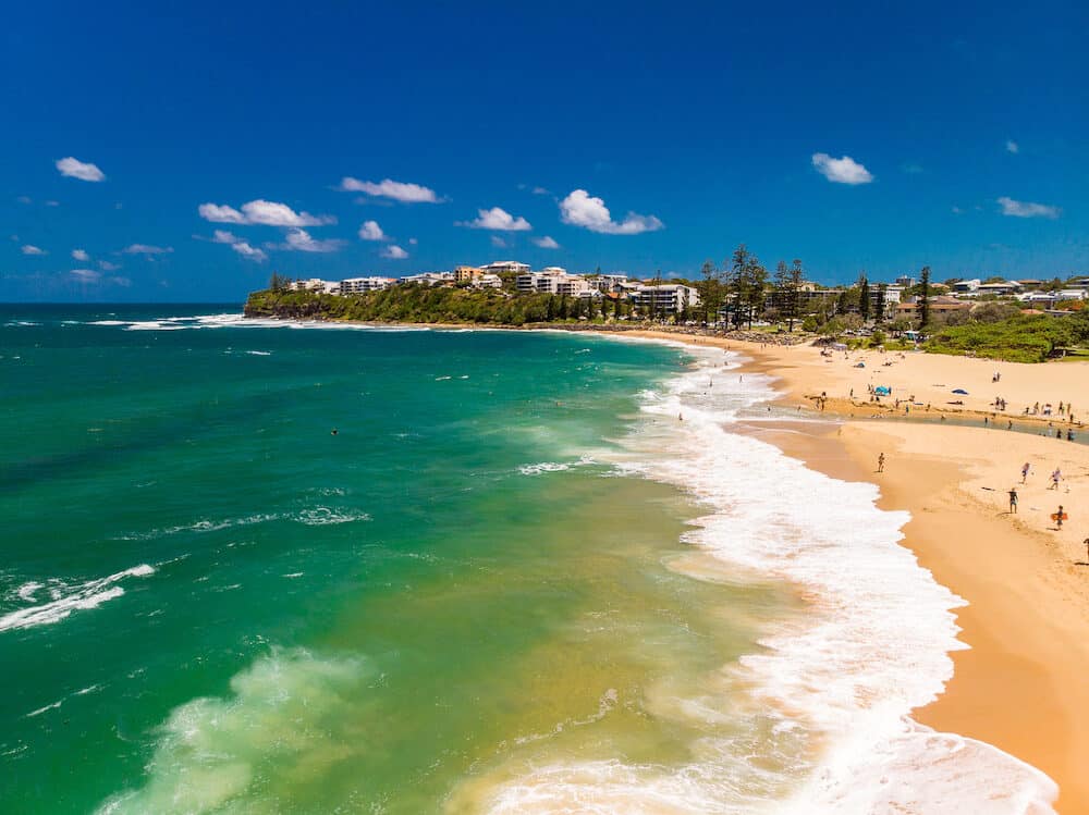 Aerial view of Dicky Beach, Sunshine Coast